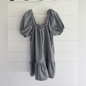 Bululu Resort Ware Checkered Puff Sleeve Mini Dress, S/M